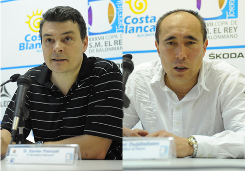 Xavi Pascual y Talant Dujshebaev en sala de prensa